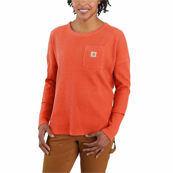 Carhartt EUC Women's Relaxed Fit Heavyweight Crewneck Thermal Shirt Orange XS - Picture 1 of 8